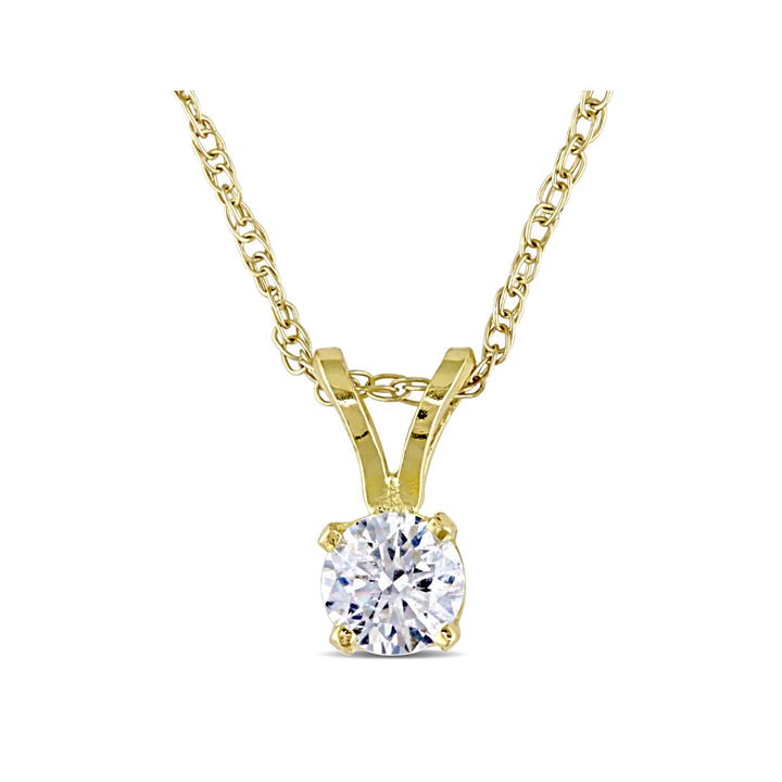 Diamond Solitaire Pendant 1/4 Carat (ctw I-J,I2-I3) in 14K Yellow Gold with Chain Image 1