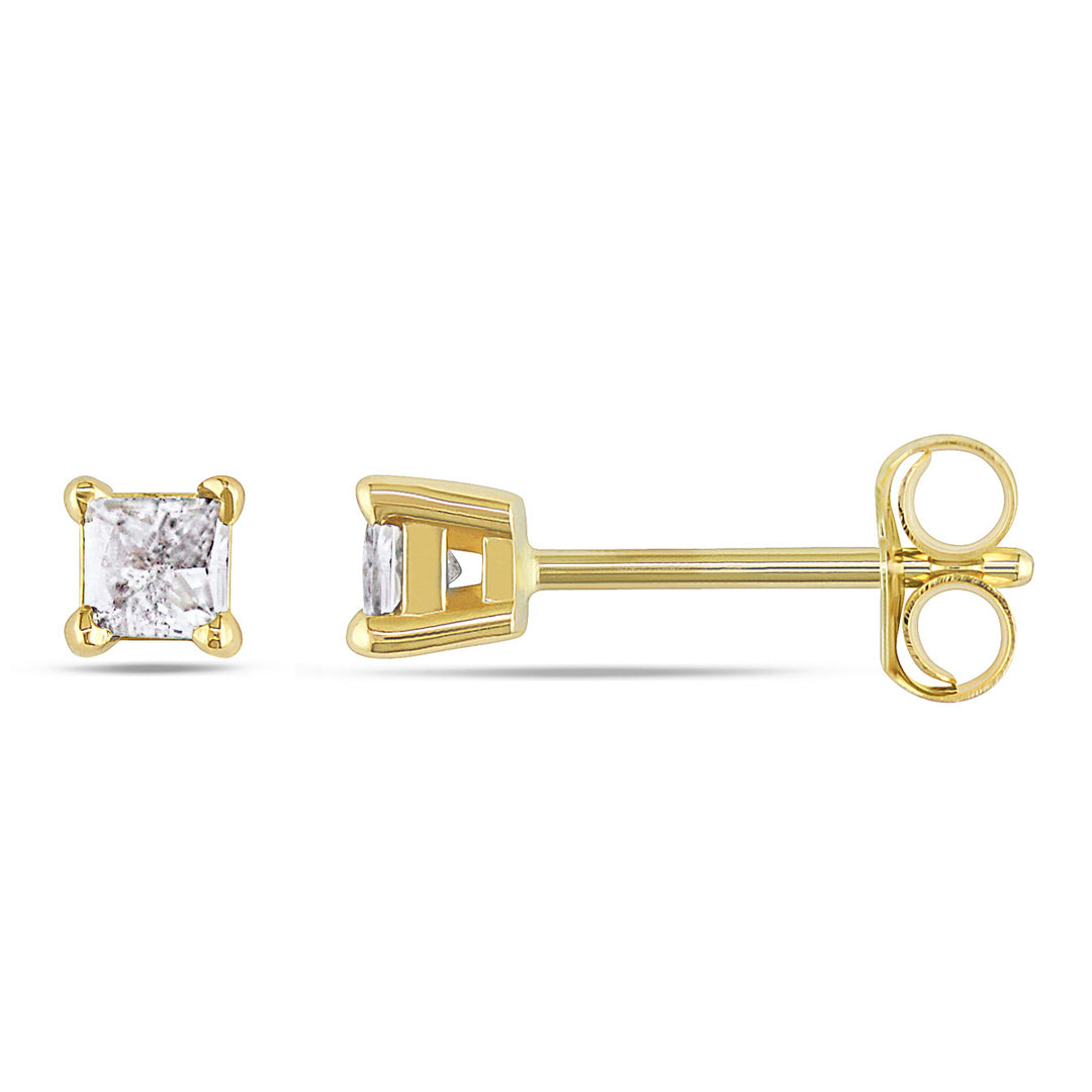 1/4 Carat (ctw I2-I3 I-J) Princess Cut Diamond Solitaire Stud Earrings in 14K Yellow Gold Image 1