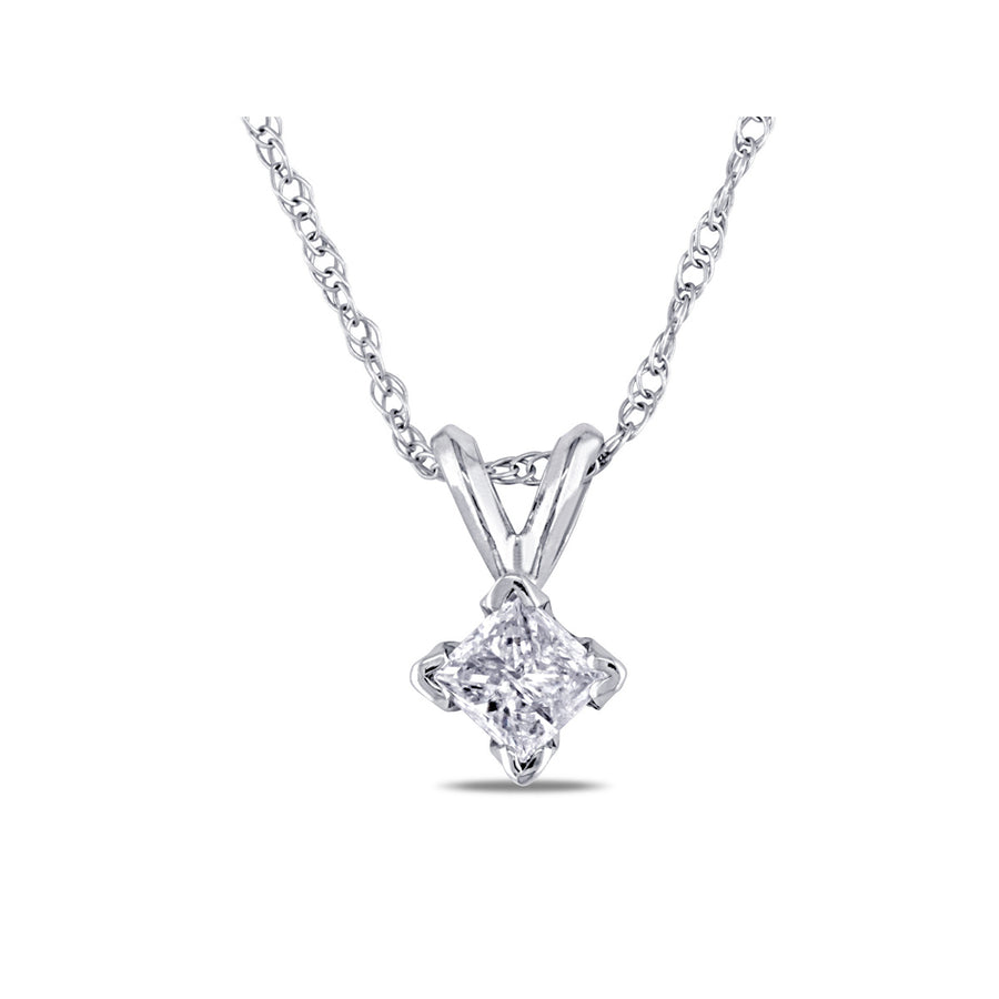1/4 Carat (ctw) Princess Cut Solitaire Diamond Pendant in 14K White Gold with Chain Image 1
