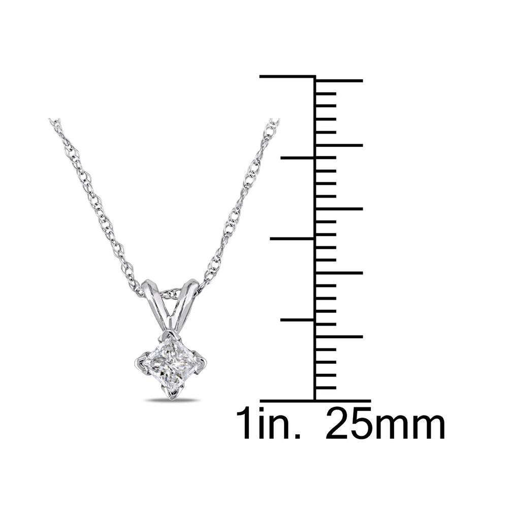 1/4 Carat (ctw) Princess Cut Solitaire Diamond Pendant in 14K White Gold with Chain Image 2