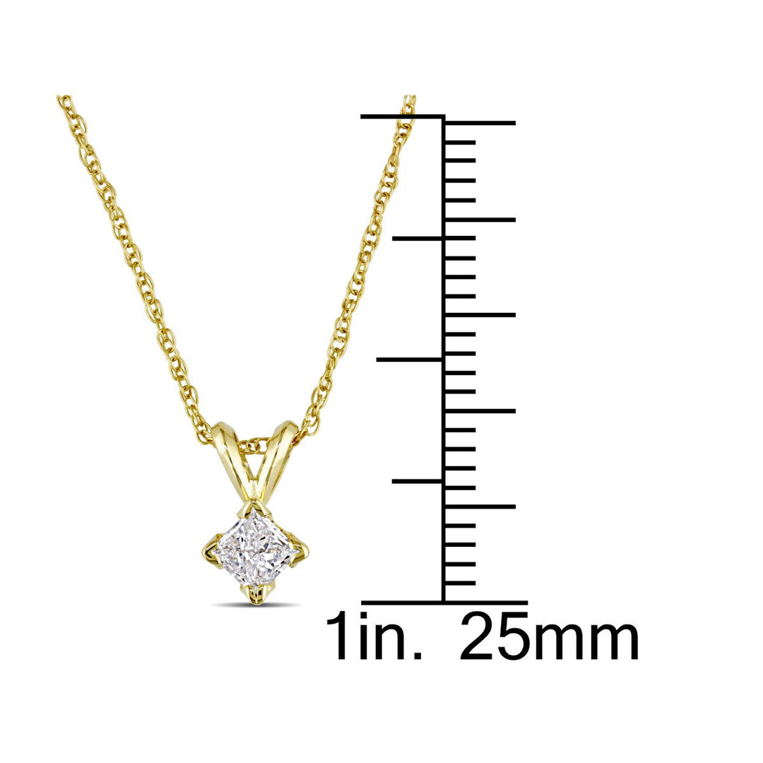 Princess Cut Diamond Solitaire Pendant 1/4 Carat (ctw I2-I3 I-J) in 14K Yellow Gold with Chain Image 3