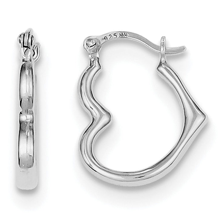 Small Sterling Silver Rhodium Plated Hollow Open Heart Hoop Earrings Image 1