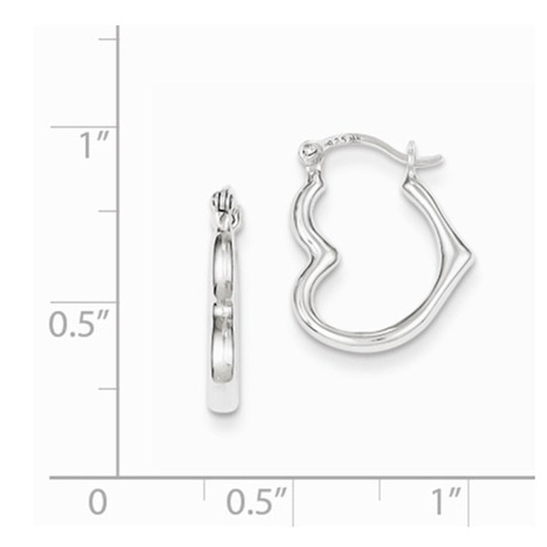 Small Sterling Silver Rhodium Plated Hollow Open Heart Hoop Earrings Image 2