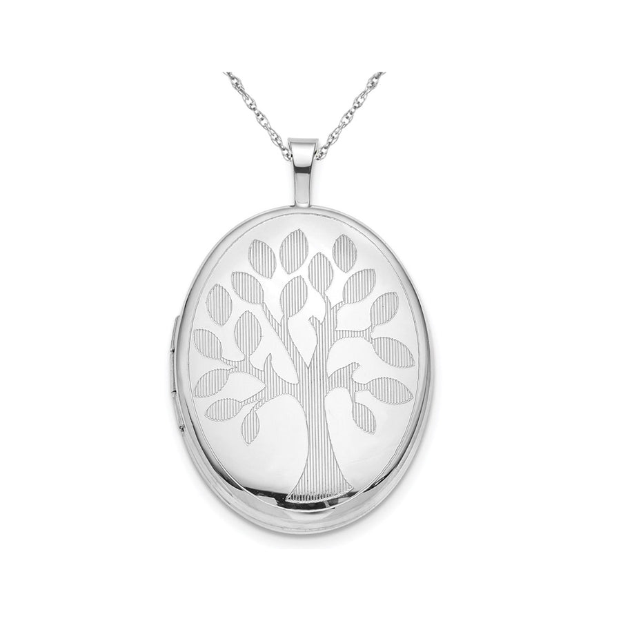 Tree Oval Locket Pendant in Sterling Silver with Chain Image 1