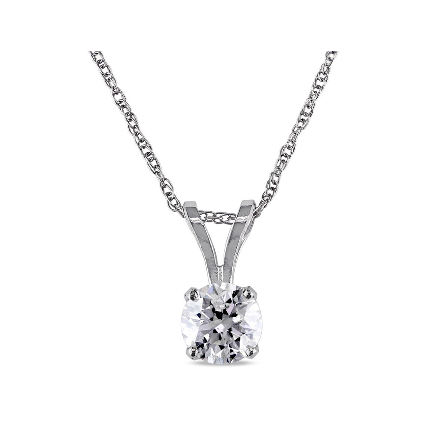 Diamond Solitaire Pendant 3/4 Carat (ctw I-J, I2-I3) in 14K White Gold with Chain Image 1