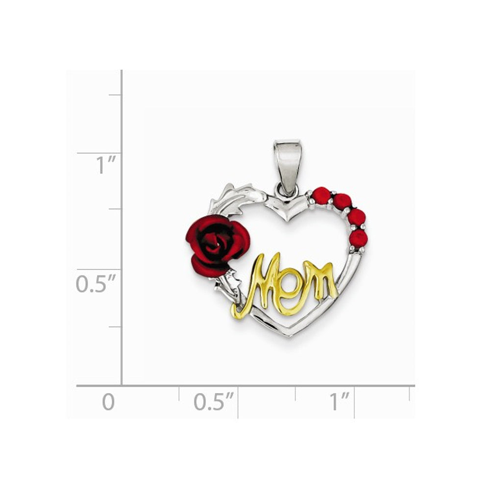 Vermeil Red Flower Heart Mom Pendant Necklace in Sterling Silver with Synthetic Cubic Zirconia (CZ) Image 2