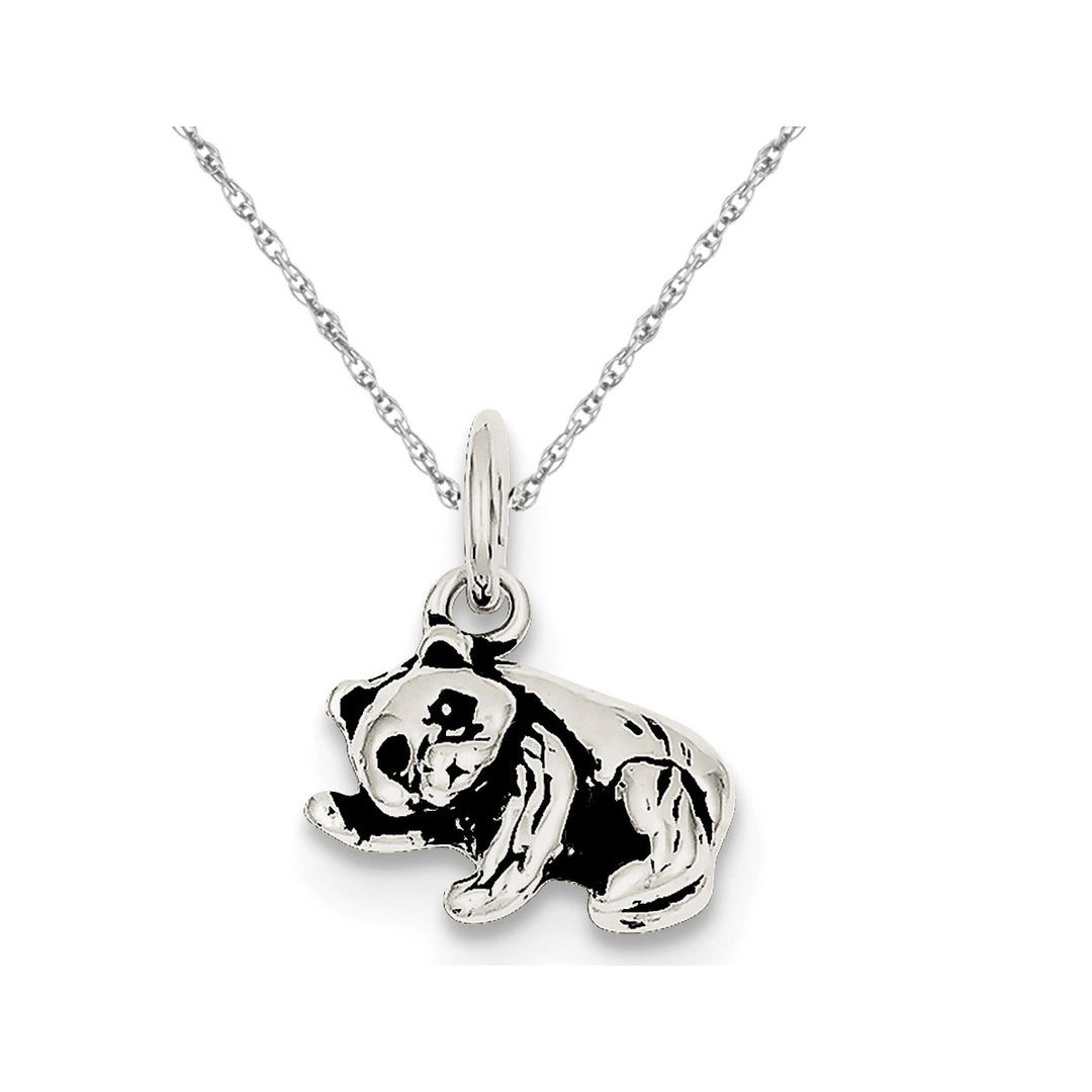 Small Antiqued Panda Bear Charm Pendant Necklace in Sterling Silver Image 1