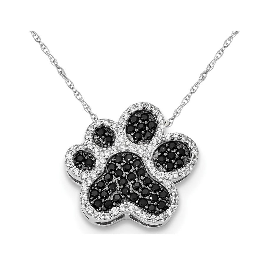 Black and White Synthetic Cubic Zirconia (CZ) Paw Print Charm Pendant Necklace in Sterling Silver Image 1