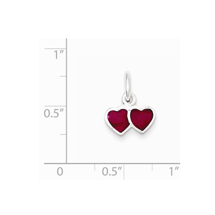 Pink Enameled Double Heart Charm Pendant Necklace in Sterling Silver Image 2