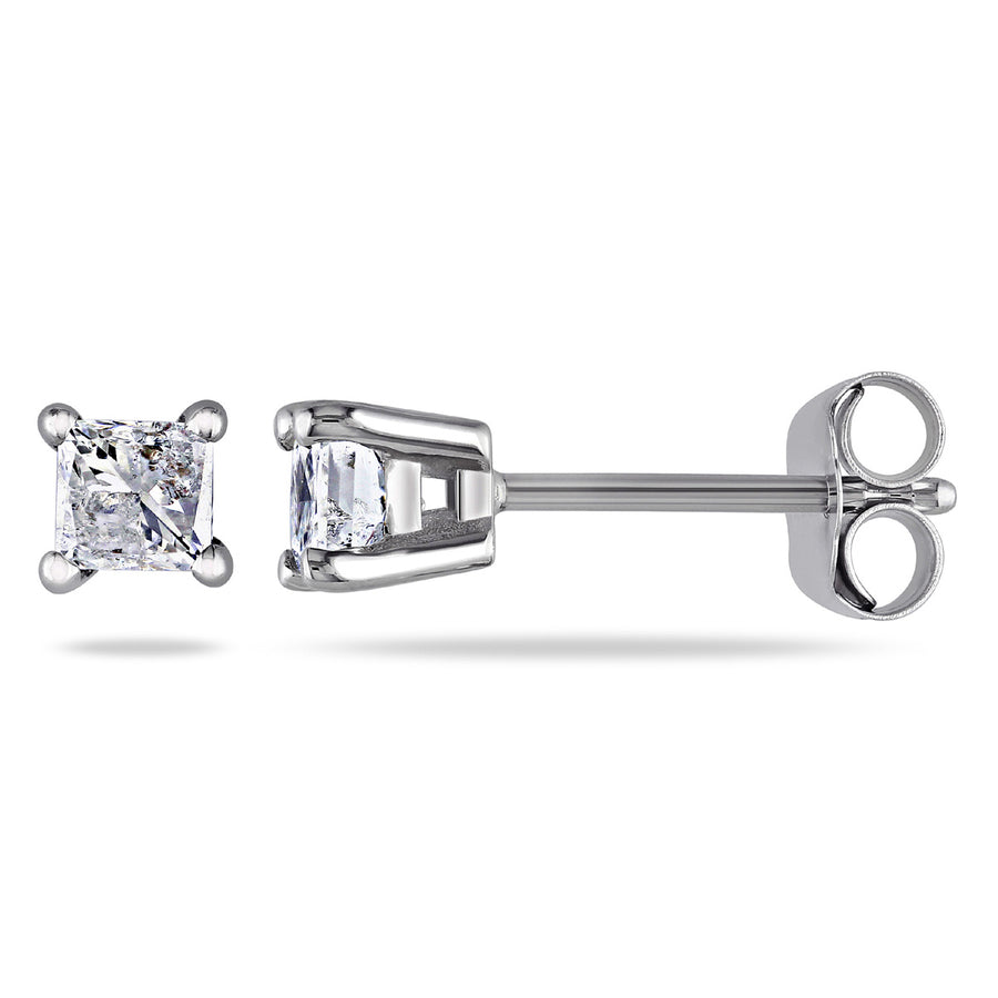 1/2 Carat (ctw) Princess Cut Diamond Solitaire Stud Earrings in 14K White Gold Image 1