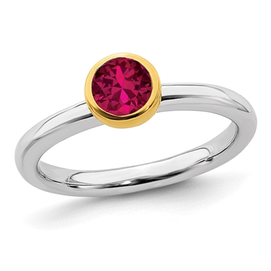 1/2 Carat (ctw) Lab-Created Ruby Ring in Sterling Silver With Gold Plating Image 1