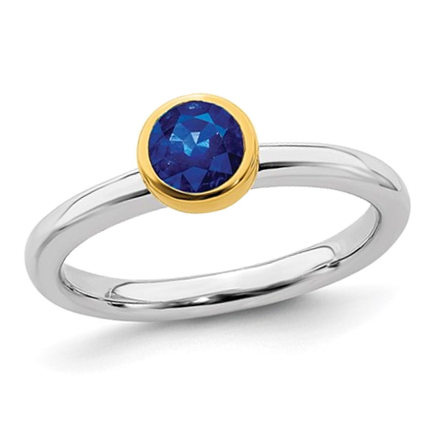 Ladies Lab Created Blue Sapphire Solitaire Ring 1/2 Carat (ctw) in Sterling Silver with Yelow Gold Plated Accent Image 1