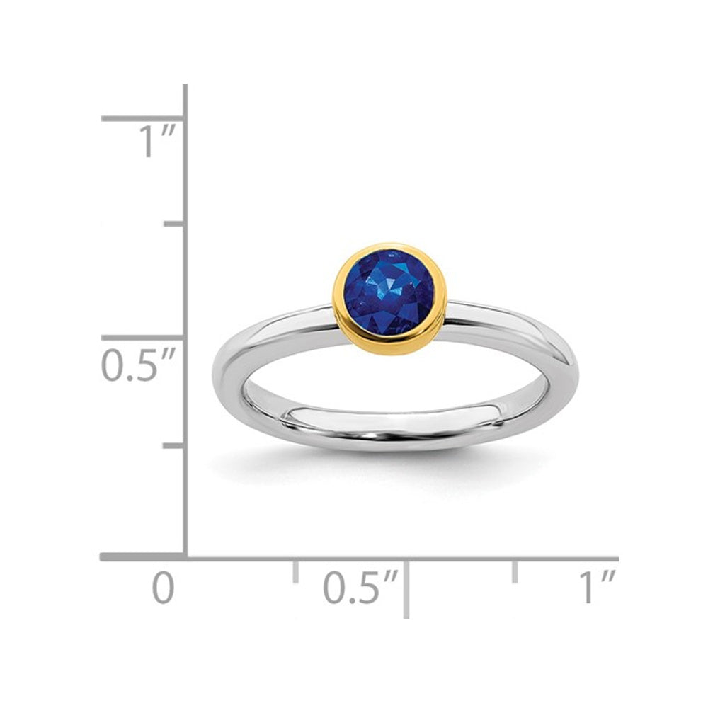 Ladies Lab Created Blue Sapphire Solitaire Ring 1/2 Carat (ctw) in Sterling Silver with Yelow Gold Plated Accent Image 3