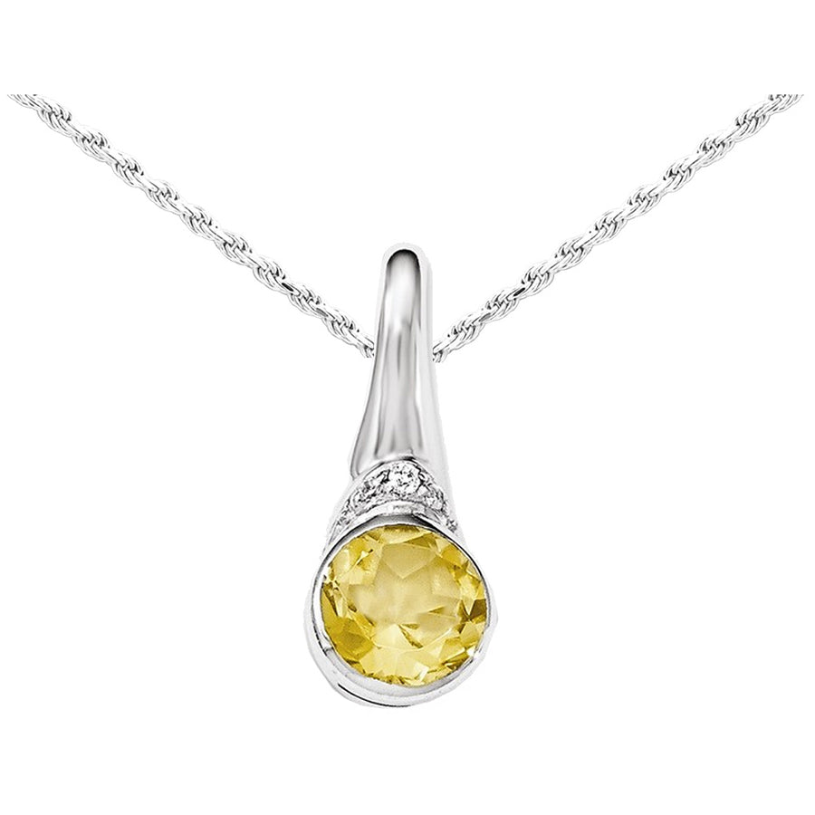 Sterling Silver Citrine Drop Pendant Necklace with Synthetic Cubic Zirconia (CZ) Image 1