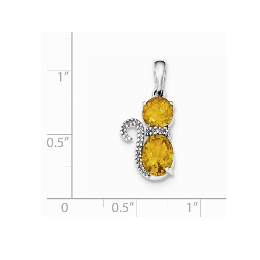 Sterling Silver Citrine Cat Pendant Necklace 1.50 Carat (ctw)  with Chain Image 2