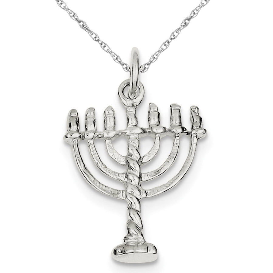 Menorah Charm Pendant Necklace in Sterling Silver with Chain Image 1