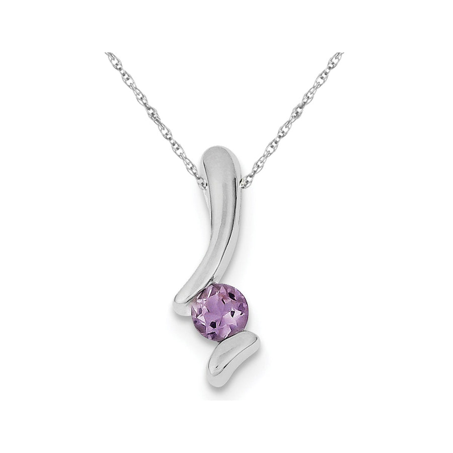 Solitaire Purple Amethyst Gemstone Drop Pendant Necklace in Sterling Silver Image 1