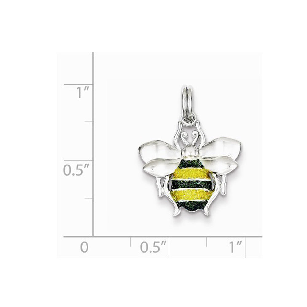 Green and Yellow Enamel Bee Charm Pendant Necklace in Sterling Silver Image 2