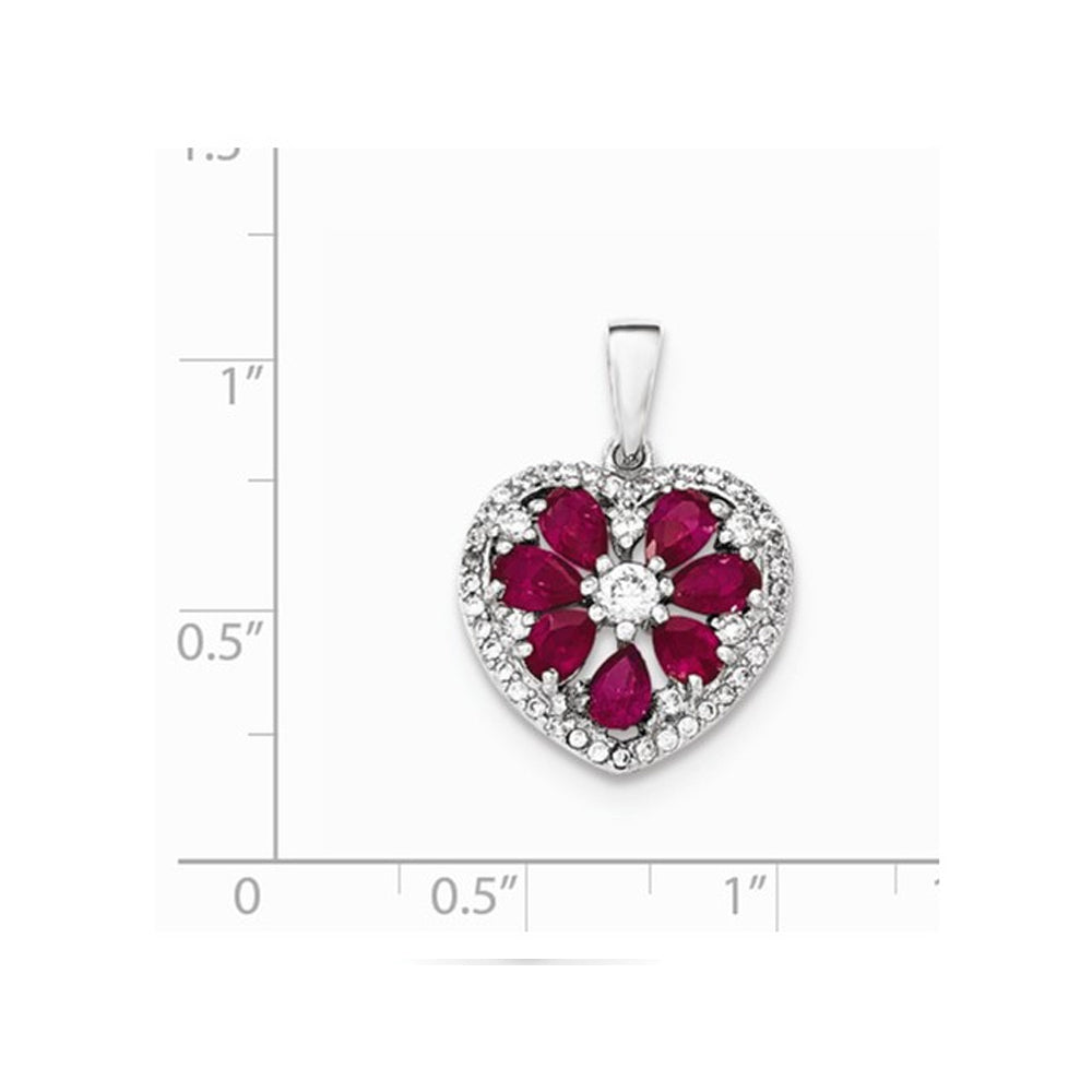 Lab Created Ruby and Synthetic CZ Heart Pendant Necklace in Sterling Silver with Chain Image 2