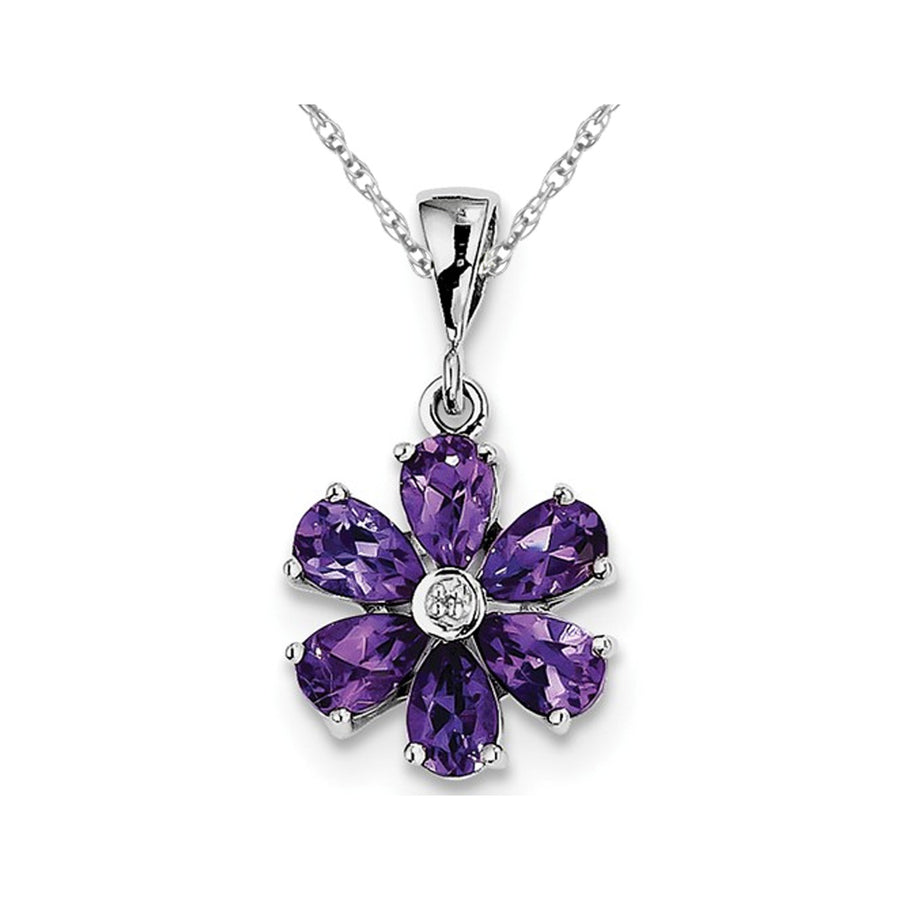 2.25 Carat (ctw) Amethyst Flower Pendant Necklace in Sterling Silver Image 1