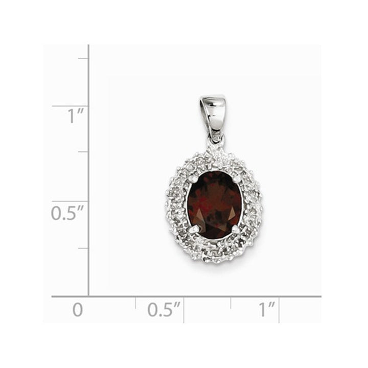 Sterling Silver Red Garnet (1.80 Carat ctw) Drop Pendant Necklace with Chain Image 2