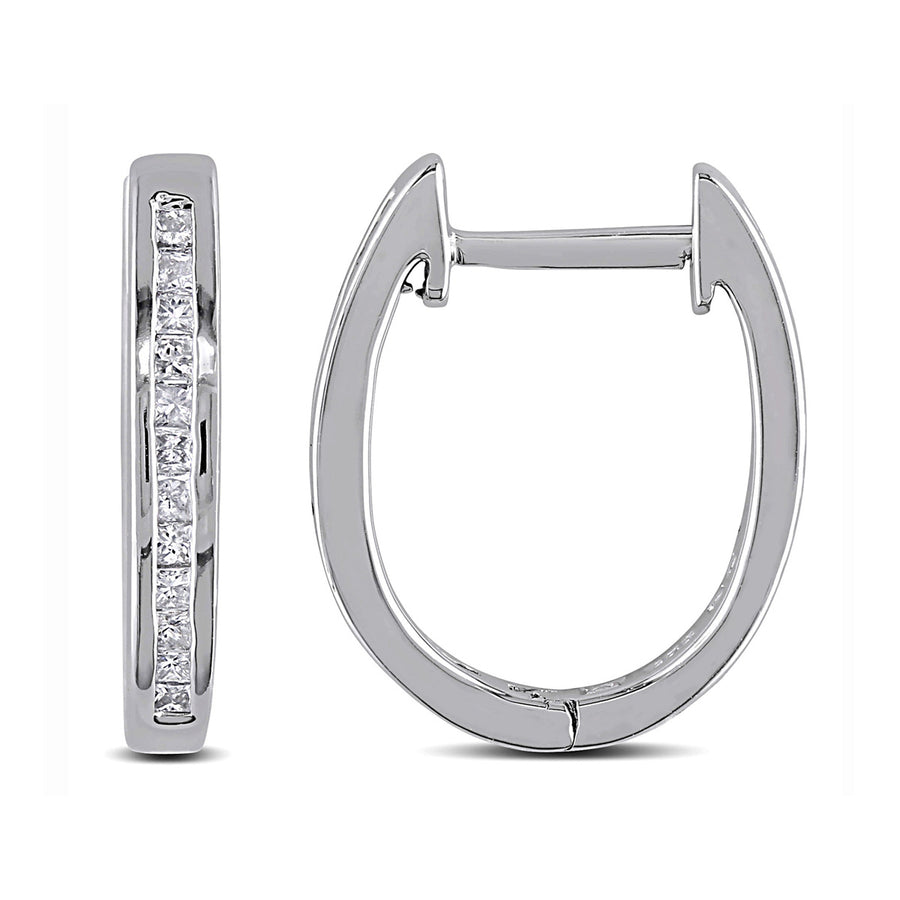 1/4 Carat (ctw H-I I2-I3) Princess Cut Channel Set Diamond Hoop Earrings in Sterling Silver Image 1