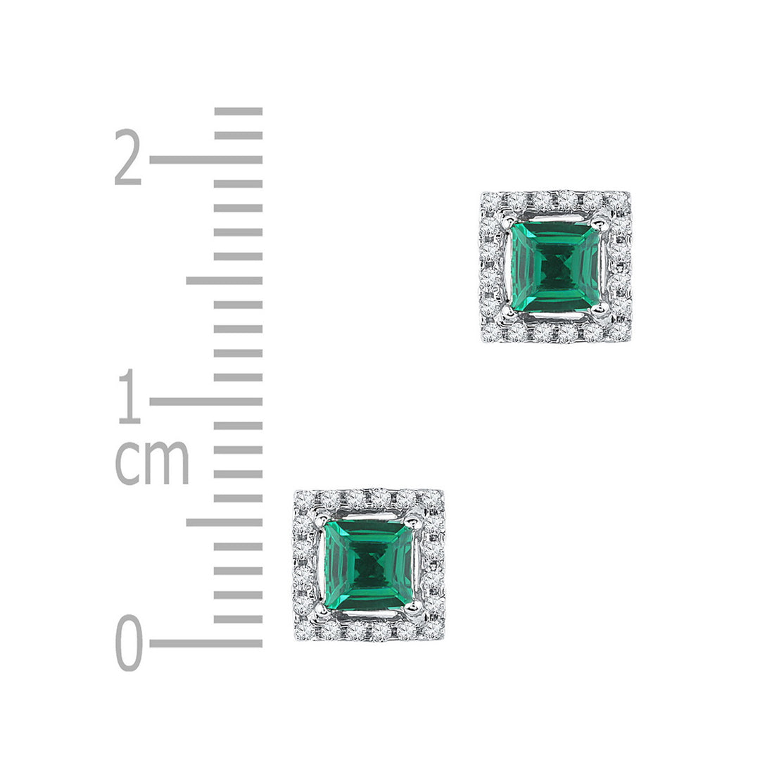 3/4 Carat (ctw) Lab-Created Emerald Earrings in 10K White Gold with Diamonds 1/8 Carat (ctw) Image 2