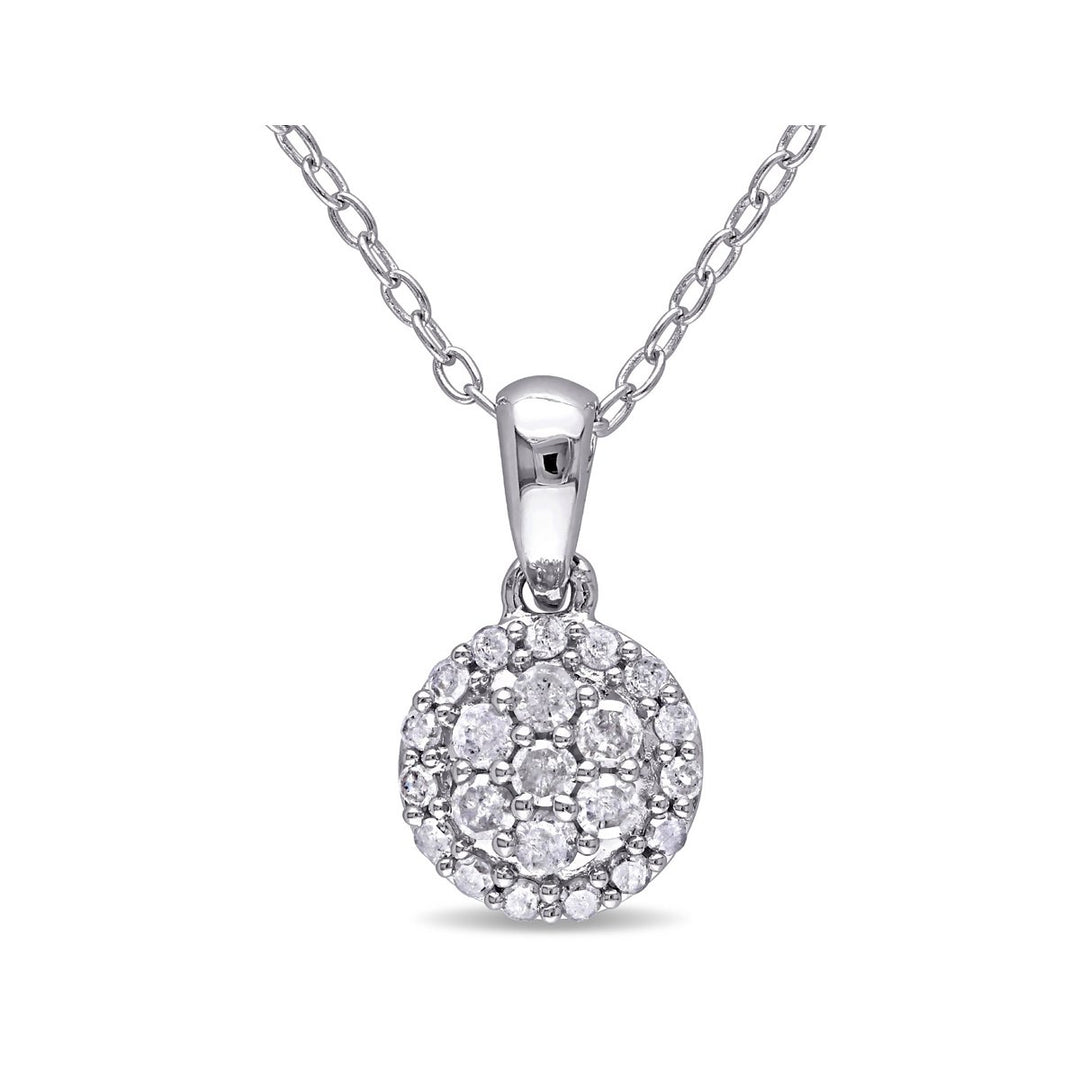 1/4 Carat (ctw I-J I2-I3) Diamond Cluster Halo Pendant Necklace with Chain Image 1