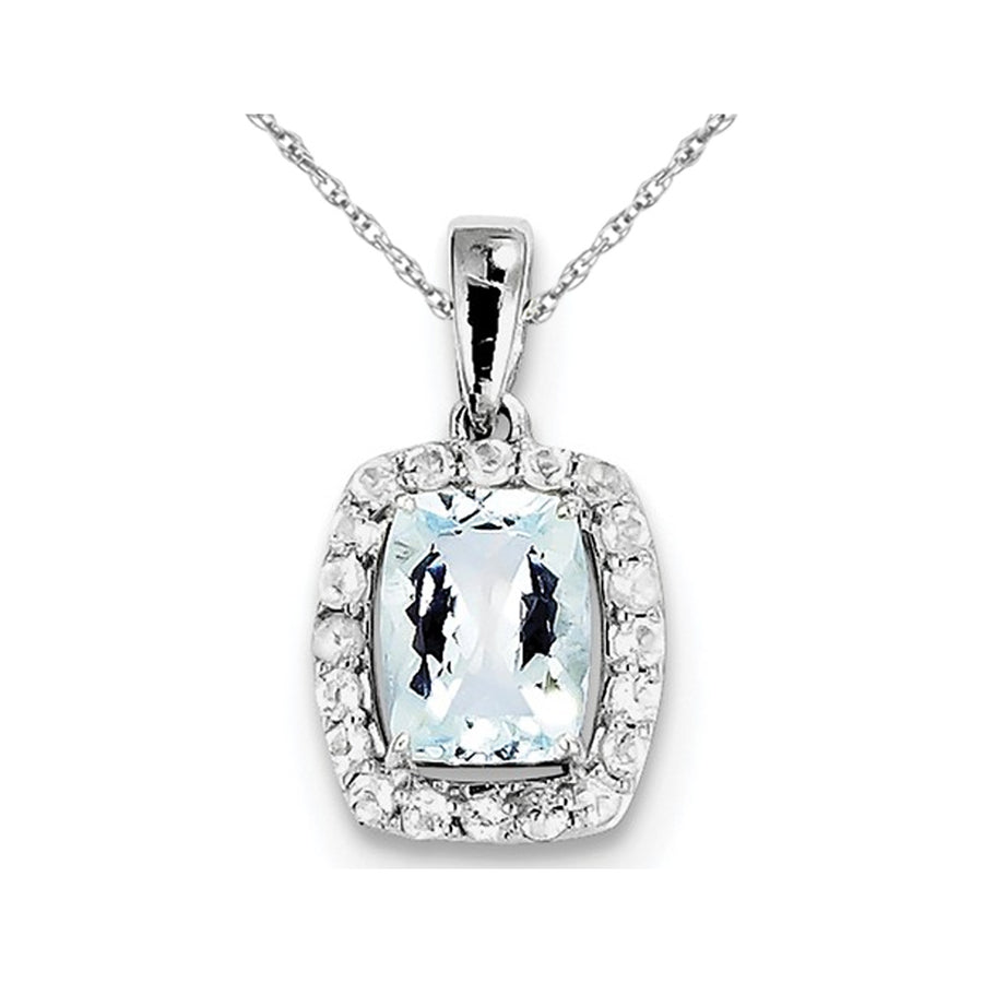 Sterling Silver 1.70 Carat (ctw) Aquamarine and White Topaz Pendant Necklace with Chain Image 1