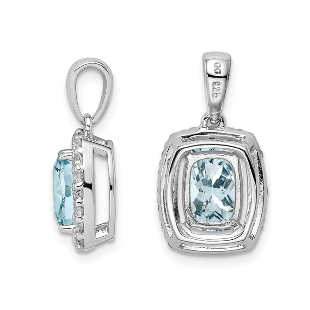 Sterling Silver 1.70 Carat (ctw) Aquamarine and White Topaz Pendant Necklace with Chain Image 3