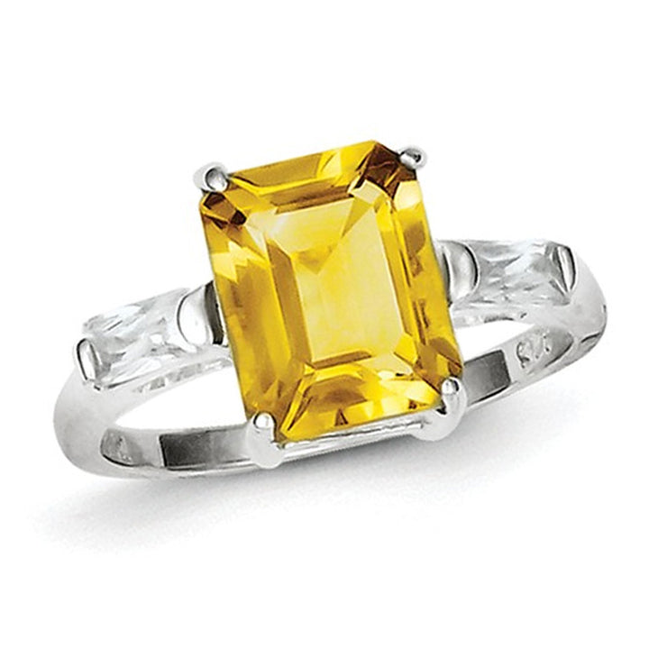 Sterling Silver Polished Rhodium Plated Citrine Ring Image 1