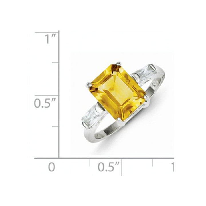 Sterling Silver Polished Rhodium Plated Citrine Ring Image 2