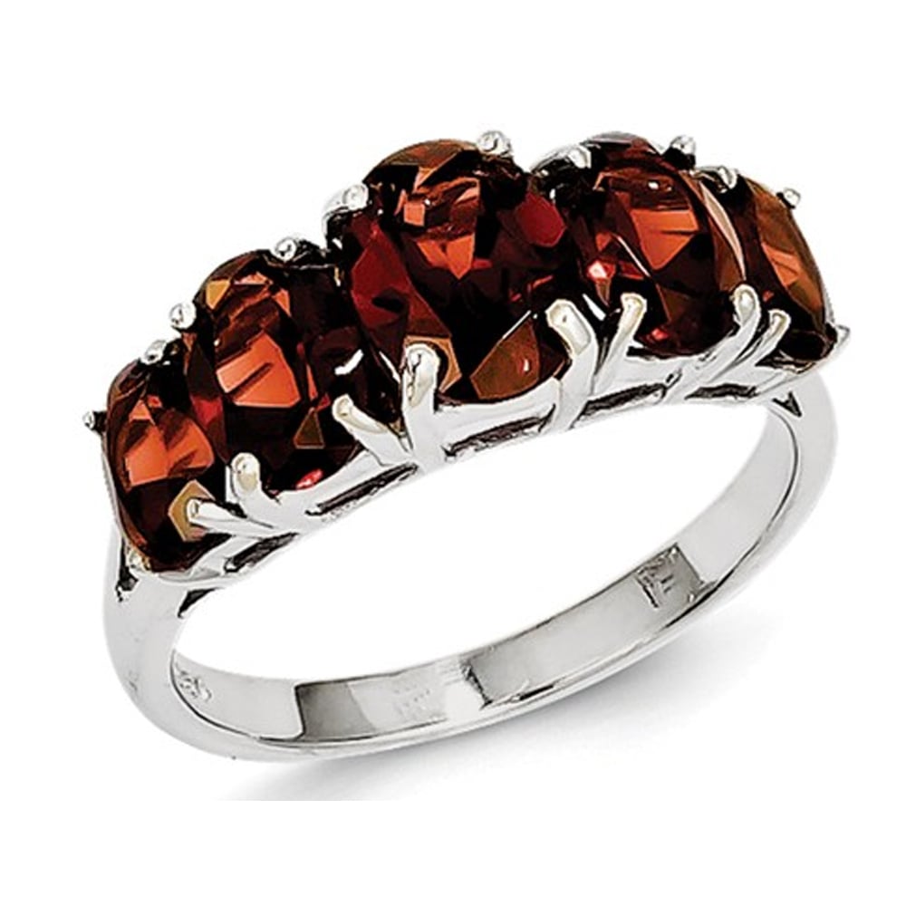 Sterling Silver Five Stone Natural Garnet Ring 4.0 Carat (ctw) Image 1