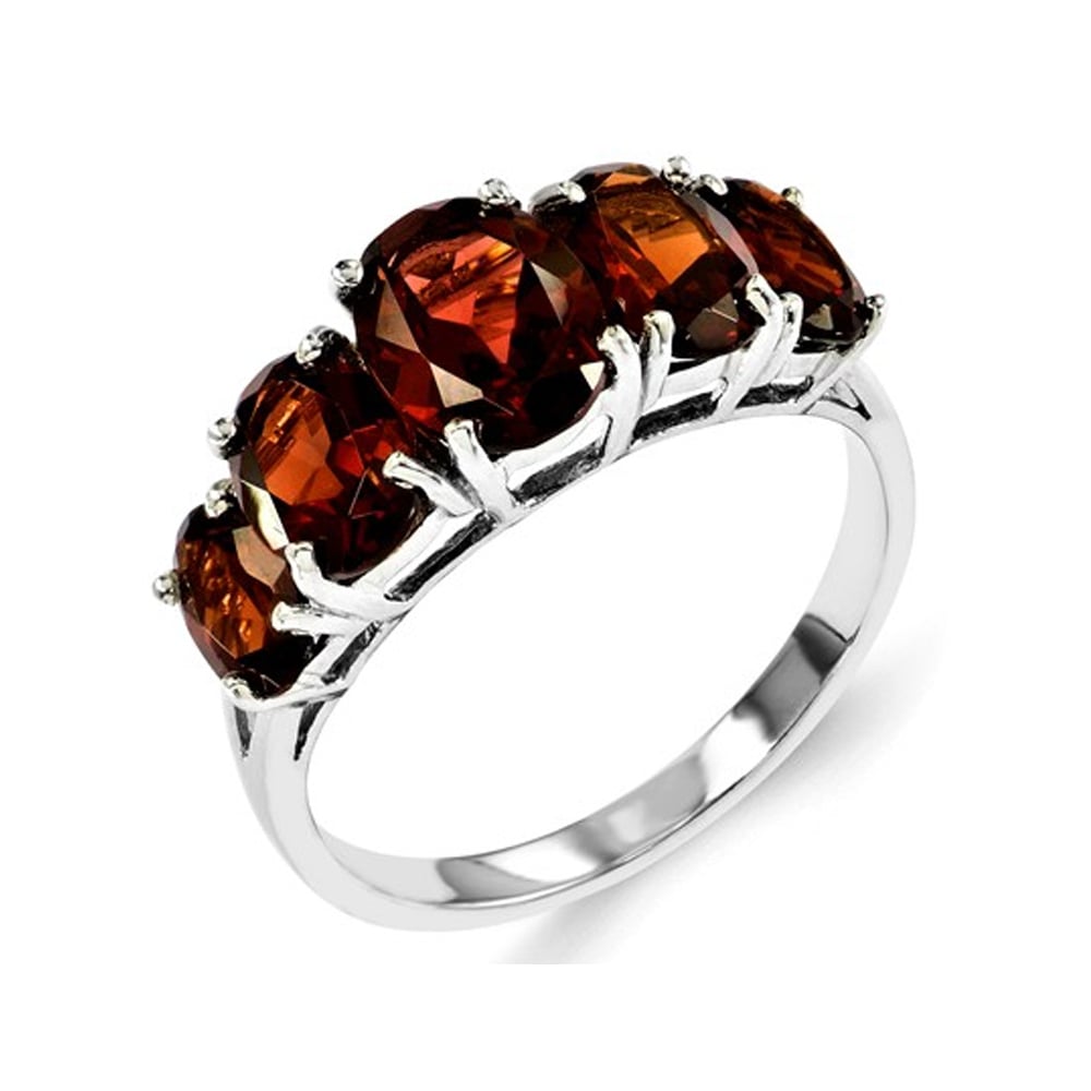 Sterling Silver Five Stone Natural Garnet Ring 4.0 Carat (ctw) Image 2