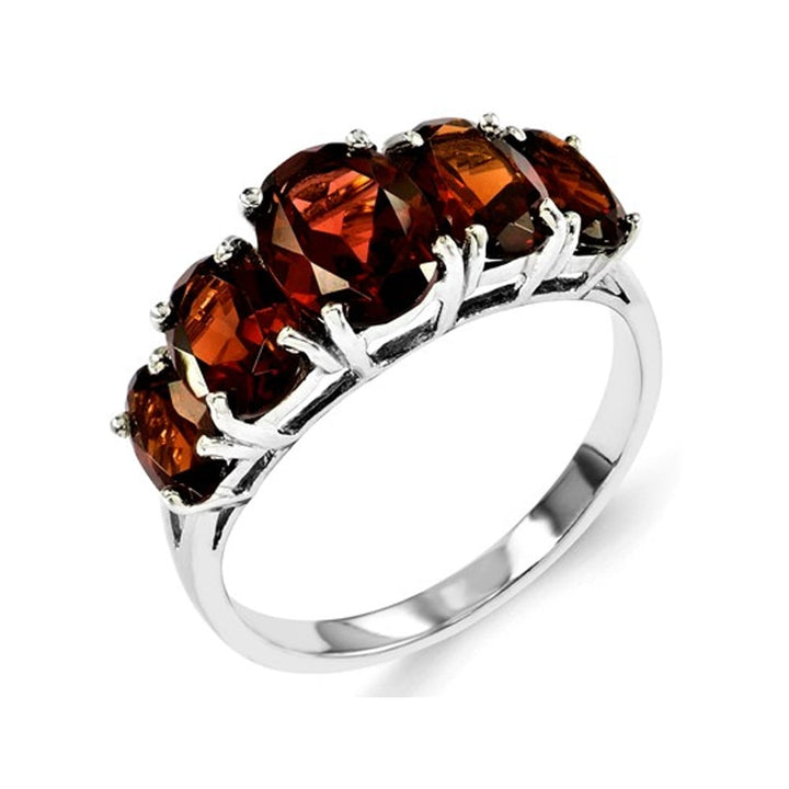 Sterling Silver Five Stone Natural Garnet Ring 4.0 Carat (ctw) Image 2