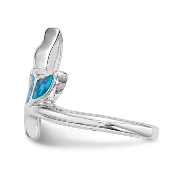 Synthetic Blue Opal Whale Tail Ring in Sterling Silver with Rhodium Image 3