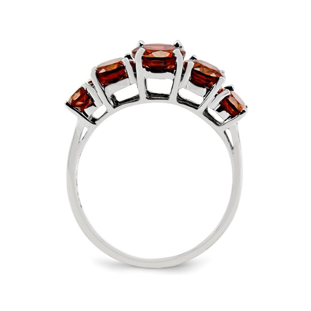 Sterling Silver Five Stone Natural Garnet Ring 4.0 Carat (ctw) Image 4