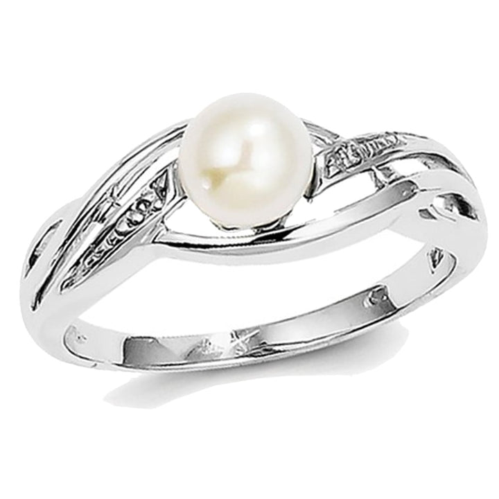 6mm Freshwater Cultured Pearl Ring in Sterling Silver with Accent Diamonds Image 1