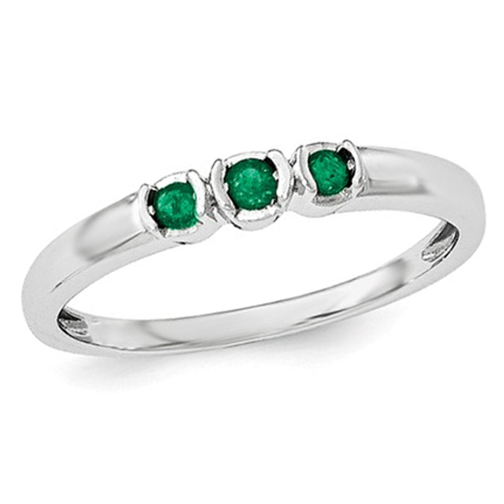 1/10 Carat (ctw) Three-Stone Emerald Ring in Sterling Silver Image 4