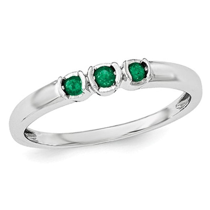 1/10 Carat (ctw) Three-Stone Emerald Ring in Sterling Silver Image 1