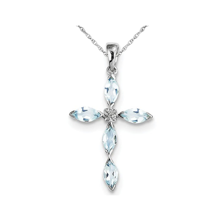 Sterling Silver Aquamarine Cross Pendant Necklace with Chain (1.00 Carat ctw) Image 1