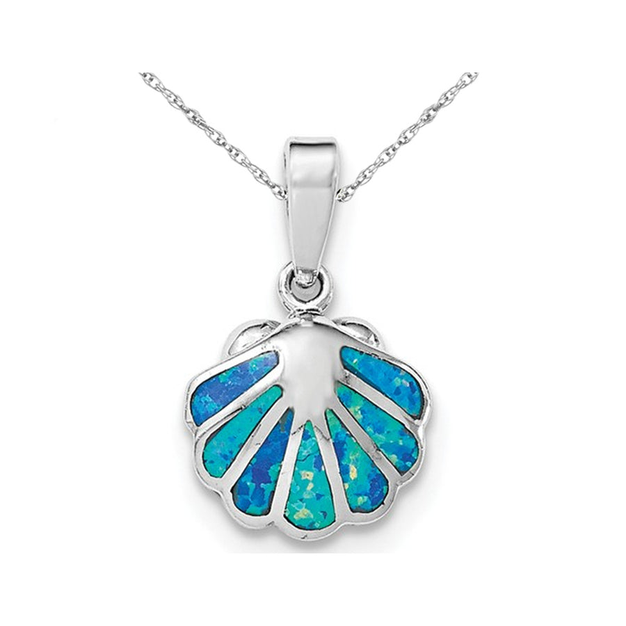 Lab-Created Blue Opal Sea Shell Pendant Necklace in Sterling Silver with Chain Image 1