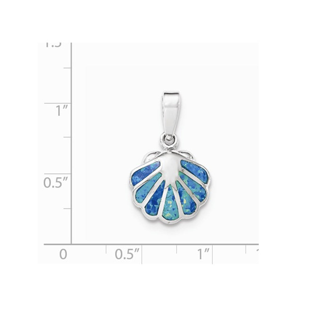 Lab-Created Blue Opal Sea Shell Pendant Necklace in Sterling Silver with Chain Image 2