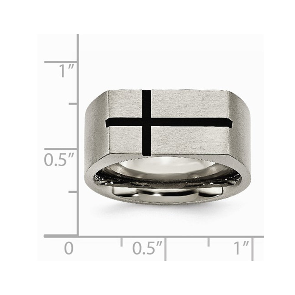 Mens Chisel Titanium 10mm Black Enamel Cross Brushed Wedding Band Ring Image 2