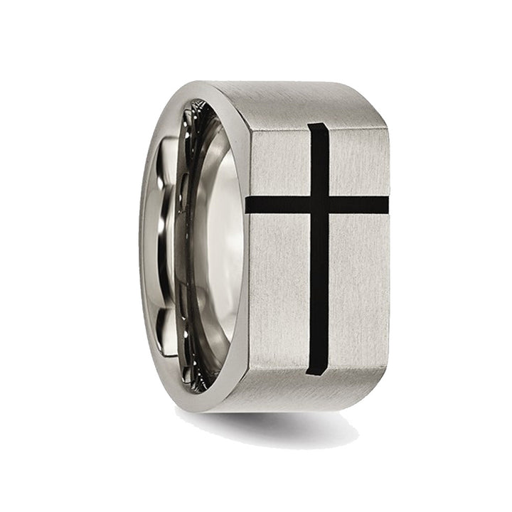 Mens Chisel Titanium 10mm Black Enamel Cross Brushed Wedding Band Ring Image 3