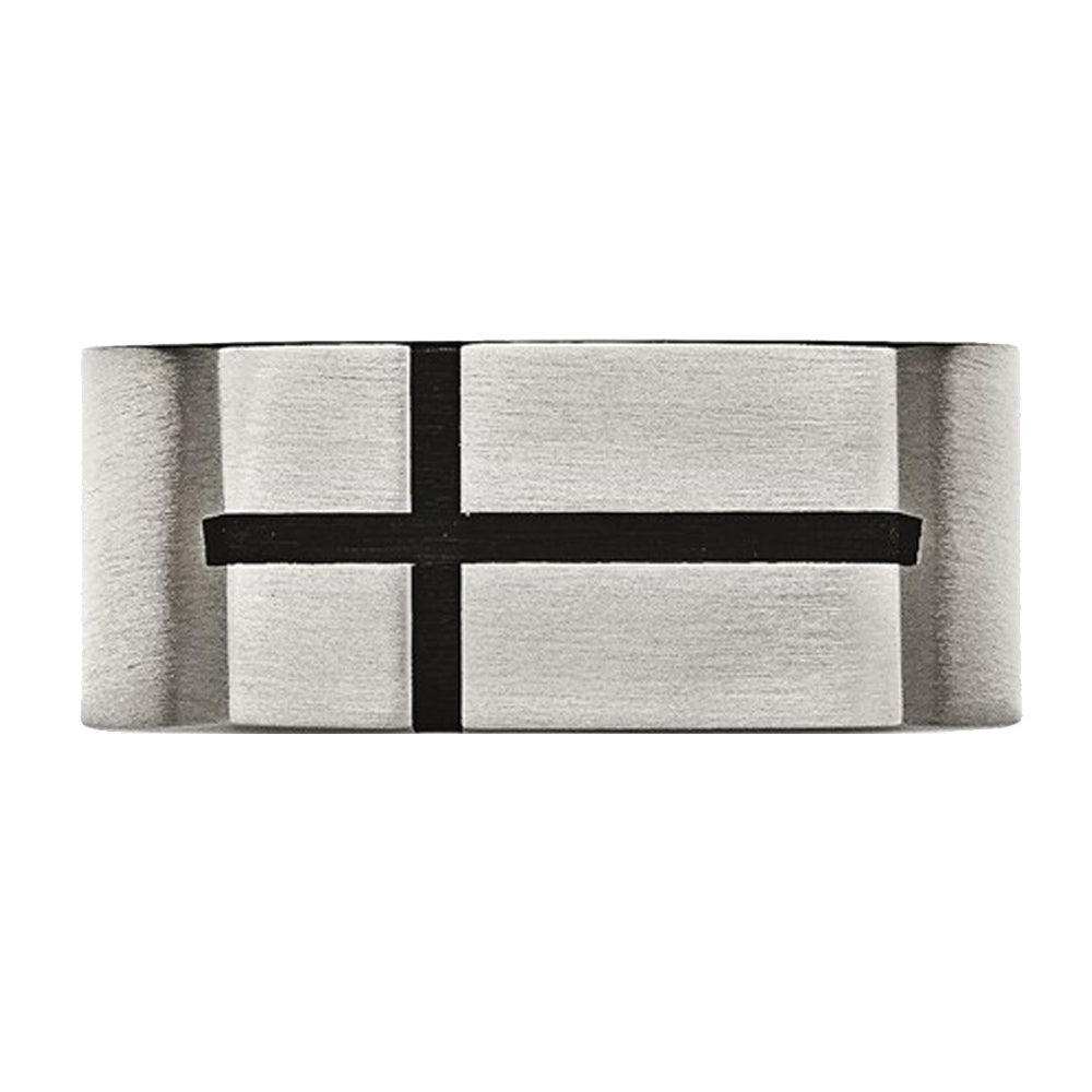 Mens Chisel Titanium 10mm Black Enamel Cross Brushed Wedding Band Ring Image 4