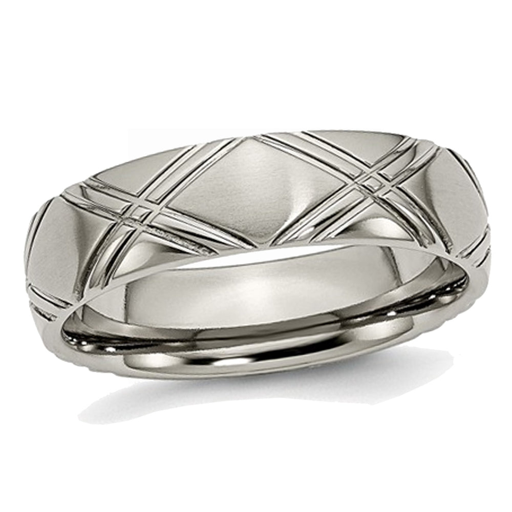 Mens Titanium Criss Cross 6mm Brushed and Polished Wedding Band Ring Image 1