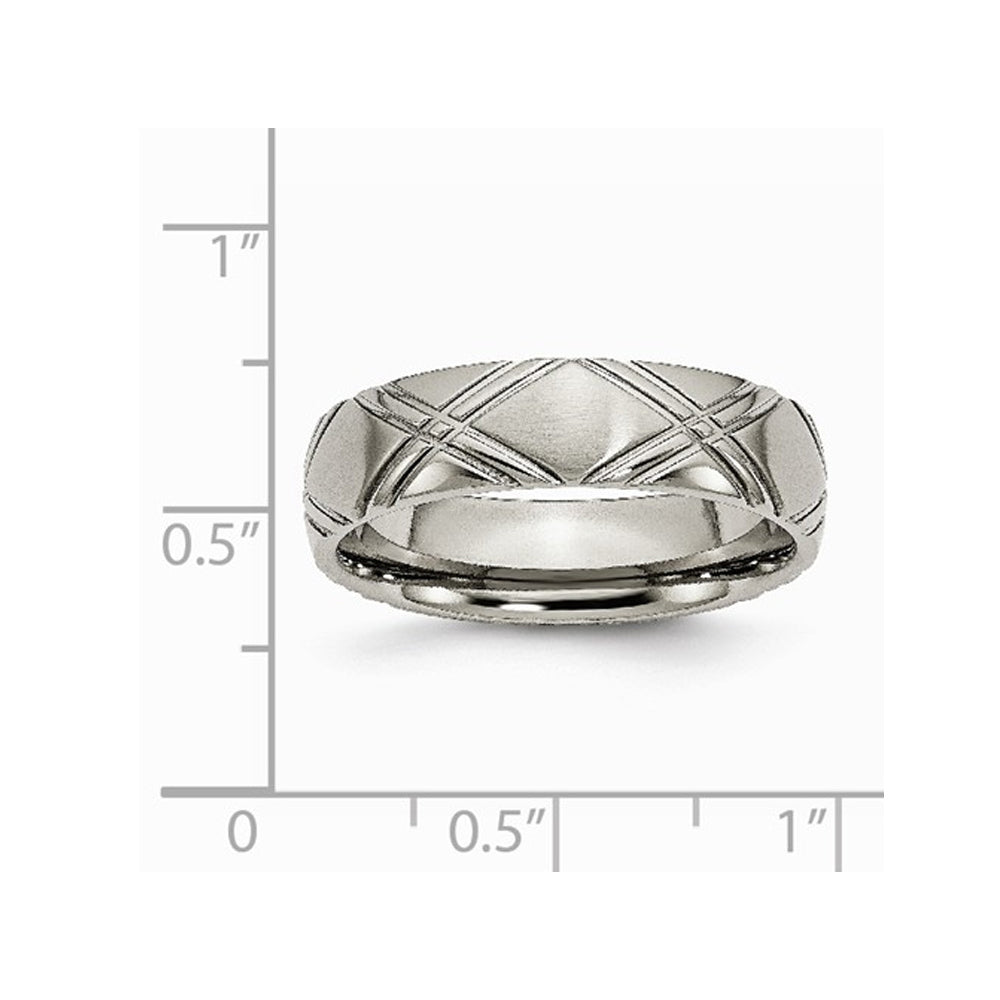 Mens Titanium Criss Cross 6mm Brushed and Polished Wedding Band Ring Image 2