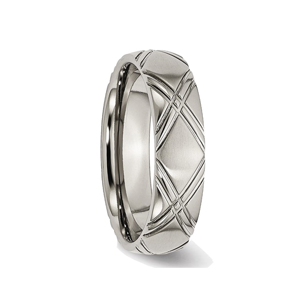 Mens Titanium Criss Cross 6mm Brushed and Polished Wedding Band Ring Image 3