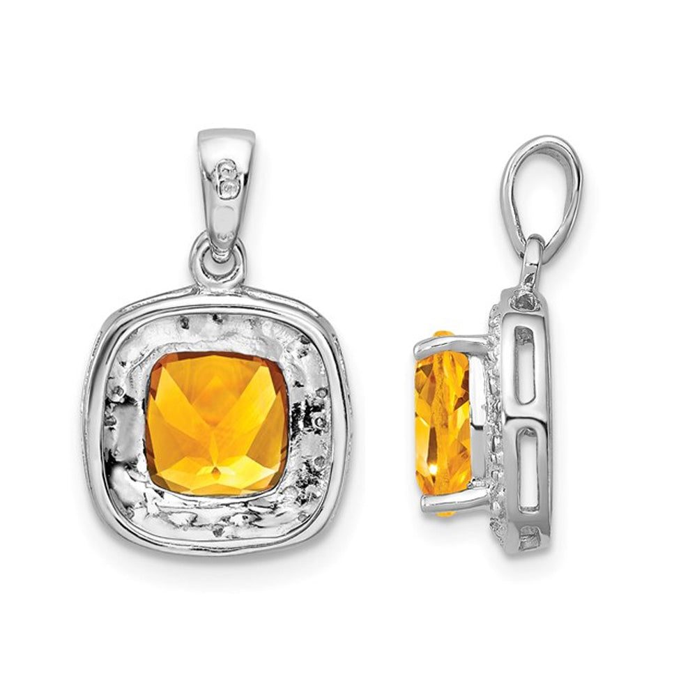 1.80 Carat (ctw) Citrine Drop Halo Pendant Necklace in Sterling Silver with Chain Image 3